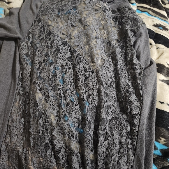 Gray Ribbed Open Cardigan - Picture 2 of 2